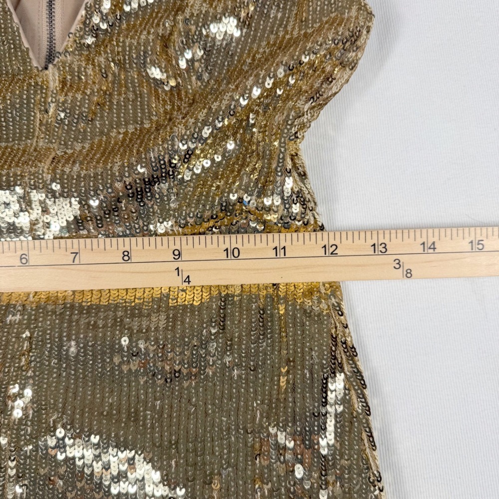 Alice + Olivia Sequin Maxi Dress Gold V-Neck Slit Gala Sparkle Glam Statement - Picture 6 of 16